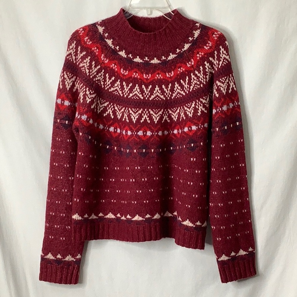 American Eagle Wool Blend Oversized Burgundy Fair Isle Sweater Size XL - Picture 12 of 12